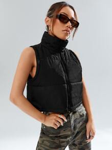 SHEIN EZwear 黑色炫酷拉链背心加厚外套