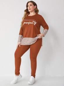 Mulvari Plus Striped Trim Tee & Pants - Burnt Orange - View 1