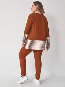 Mulvari Plus Striped Trim Tee & Pants - Burnt Orange - View 2