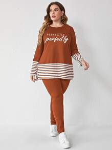 Mulvari Plus Striped Trim Tee & Pants - Burnt Orange - View 3