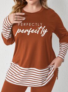 Mulvari Plus Striped Trim Tee & Pants - Burnt Orange - View 5