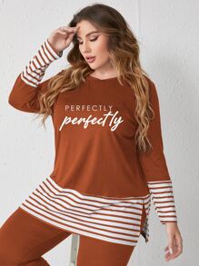 Mulvari Plus Striped Trim Tee & Pants - Burnt Orange - View 6