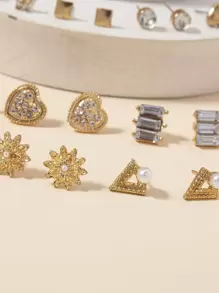 20pairs Bow & Rhinestone Decor Stud Earrings Valentines - Yellow Gold - View 3