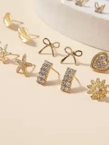 20pairs Bow & Rhinestone Decor Stud Earrings Valentines - Yellow Gold - View 4