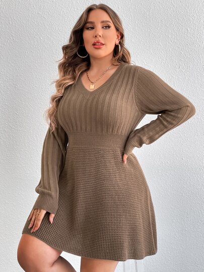 Chikora Plus V Neck Sweater Dress In Fall/Winter