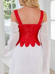 Áo nịt ngực Top Dệt hoa Lace lên phía trước Overbust - Đỏ - Xem 2