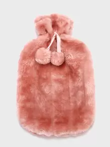 Pom Pom Decor Fuzzy Hot Water Bag - Pink - View 1