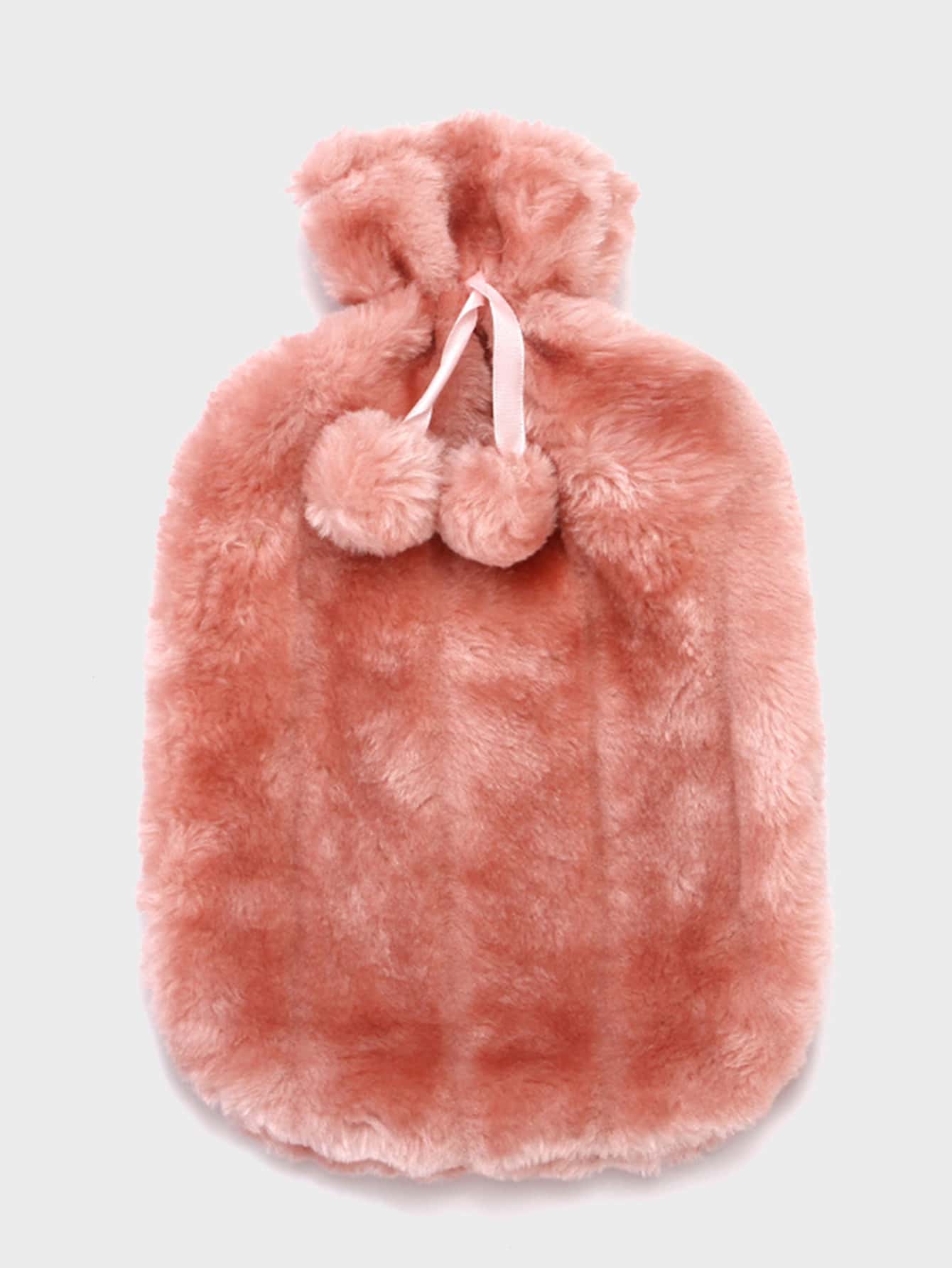 Pom Pom Decor Fuzzy Hot Water Bag - Pink - View 1