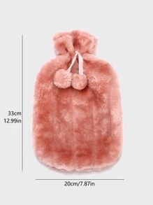 Pom Pom Decor Fuzzy Hot Water Bag - Pink - View 2