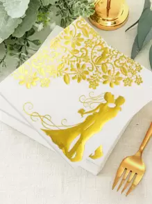 20pcs Metallic Floral & Figure Graphic Disposable Napkin - Multicolor - View 1