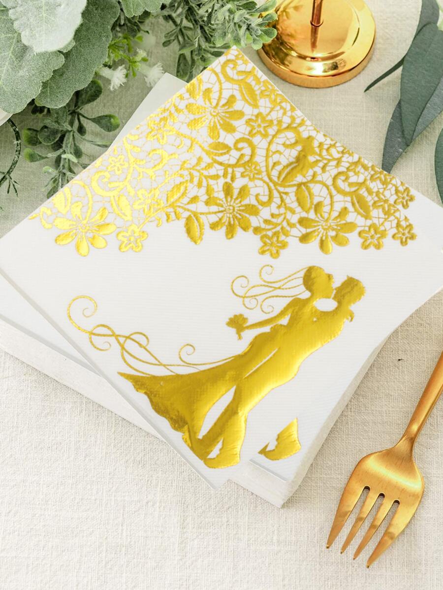 20pcs Metallic Floral & Figure Graphic Disposable Napkin - Multicolor - View 1