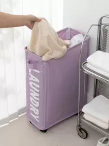 1入組滾動式超薄洗衣籃帶支架可折疊防水分類器和帶輪整理器高薄臟洗衣籃籃家用角落垃圾桶 - 紫色 - 查看 1