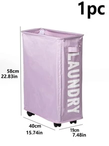 1入組滾動式超薄洗衣籃帶支架可折疊防水分類器和帶輪整理器高薄臟洗衣籃籃家用角落垃圾桶 - 紫色 - 查看 3