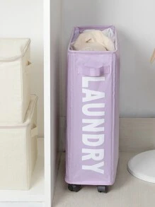 1入組滾動式超薄洗衣籃帶支架可折疊防水分類器和帶輪整理器高薄臟洗衣籃籃家用角落垃圾桶 - 紫色 - 查看 6