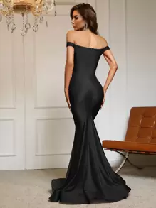 Vestido de fiesta de hombros descubiertos bajo sirena - Negro - Ver 2