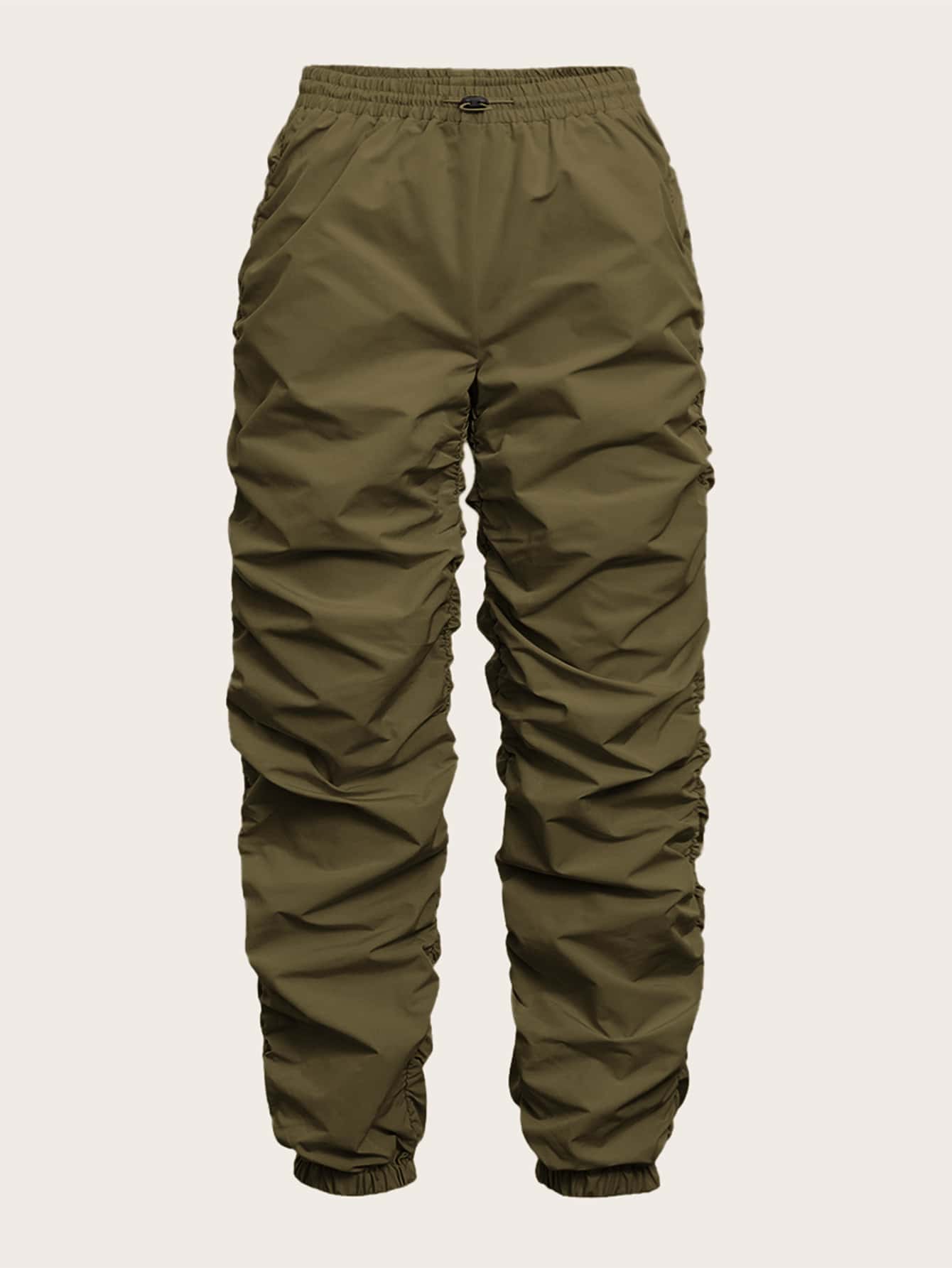 SHEIN PETITE 腰部抽繩素色長褲 - 摩卡棕 - 查看 1