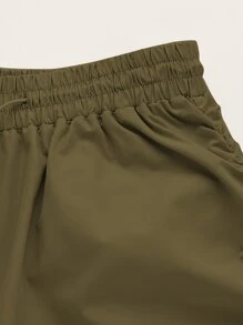 SHEIN PETITE 腰部抽繩素色長褲 - 摩卡棕 - 查看 3