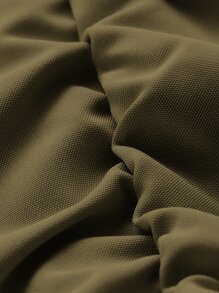 SHEIN PETITE 腰部抽繩素色長褲 - 摩卡棕 - 查看 4