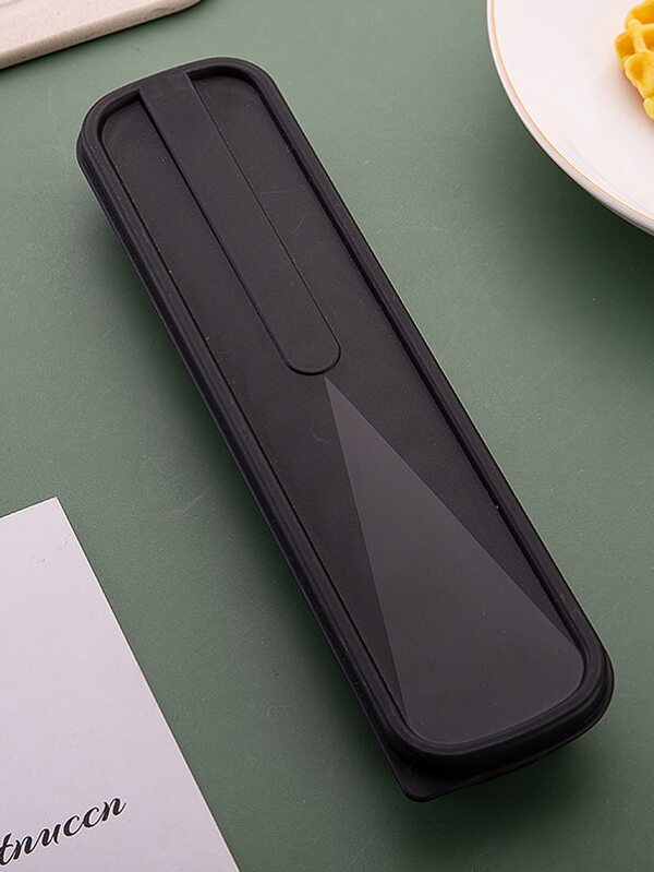 1pc Portable Cutlery Storage Box, Black PP Flatware Box For Outdoor,Kitchen,Christmas Gift,School Supplies