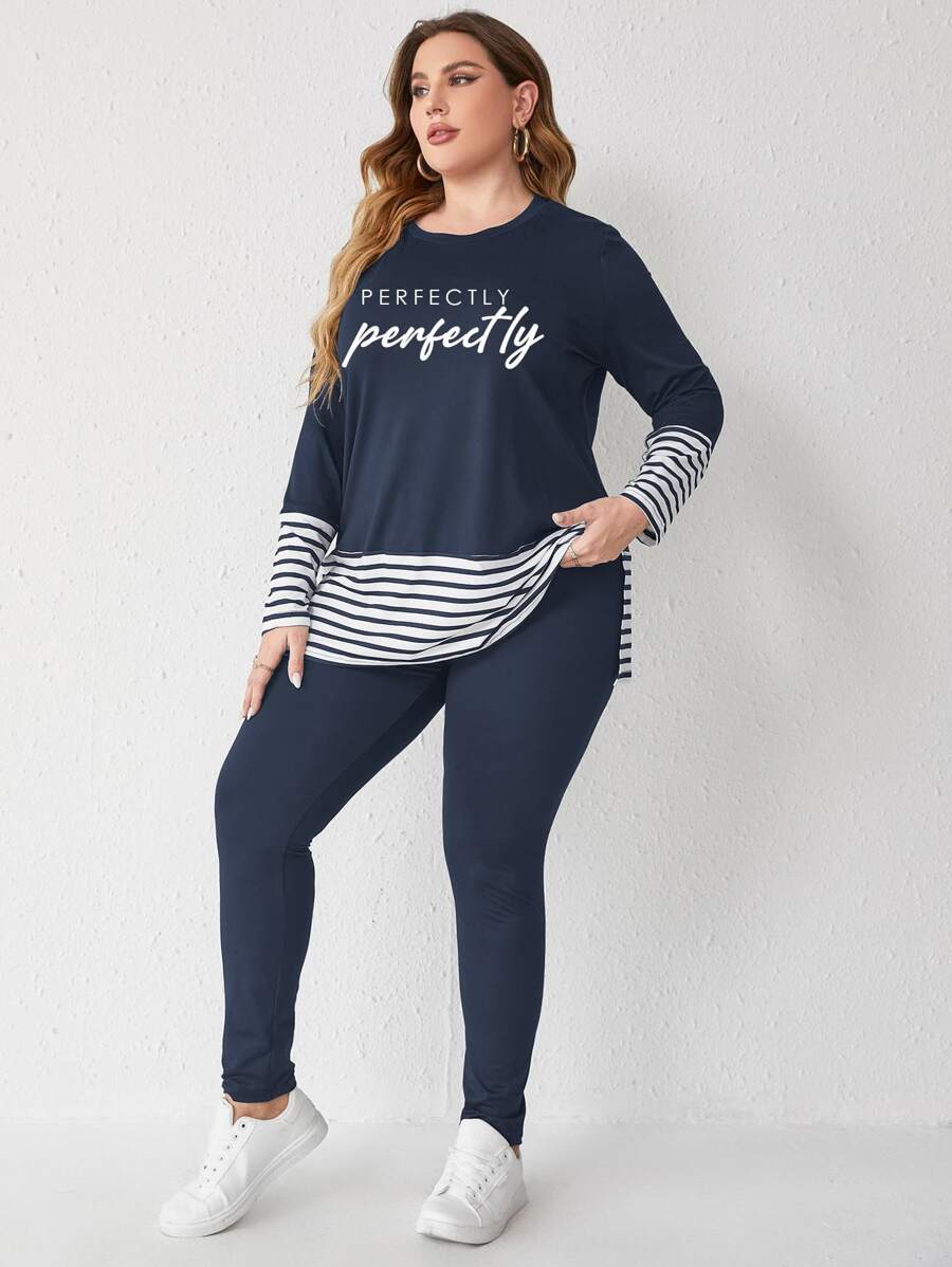 Mulvari Plus Striped Trim Tee & Trousers - Navy Blue - View 1