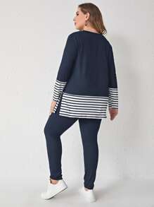 Mulvari Plus Striped Trim Tee & Trousers - Navy Blue - View 2