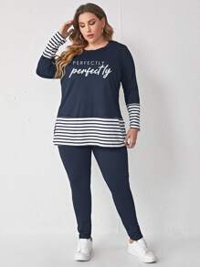 Mulvari Plus Striped Trim Tee & Trousers - Navy Blue - View 3