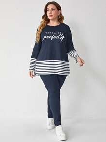 Mulvari Plus Striped Trim Tee & Trousers - Navy Blue - View 4