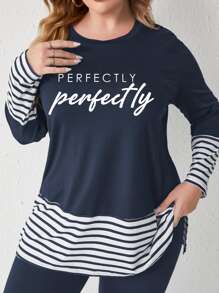 Mulvari Plus Striped Trim Tee & Trousers - Navy Blue - View 5