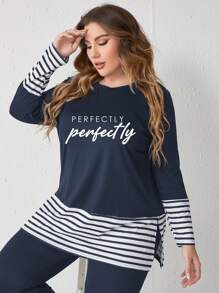 Mulvari Plus Striped Trim Tee & Trousers - Navy Blue - View 6