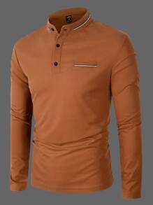 Manfinity Homme Men Striped Trim Polo Shirt - Brown - View 1