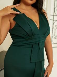 seomiscky Vestido de fiesta fruncido delantero largo - Verde Oscuro - Ver 6