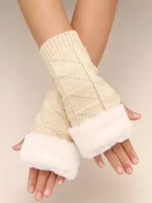 1pair Women's Fringe Detail Fingerless Knitted Gloves, Suitable For Autumn/winter Parties & Daily Use - Beige - View 1