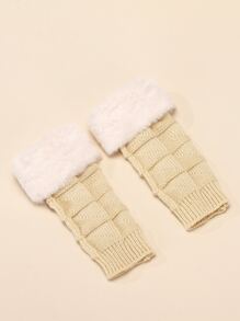 1pair Women's Fringe Detail Fingerless Knitted Gloves, Suitable For Autumn/winter Parties & Daily Use - Beige - View 2