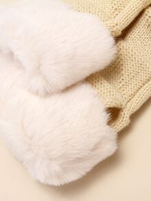 1pair Women's Fringe Detail Fingerless Knitted Gloves, Suitable For Autumn/winter Parties & Daily Use - Beige - View 3