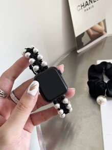 Banda de reloj inteligente con cuenta trenzado - Blanco y Negro - Ver 4