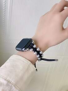 Banda de reloj inteligente con cuenta trenzado - Blanco y Negro - Ver 6