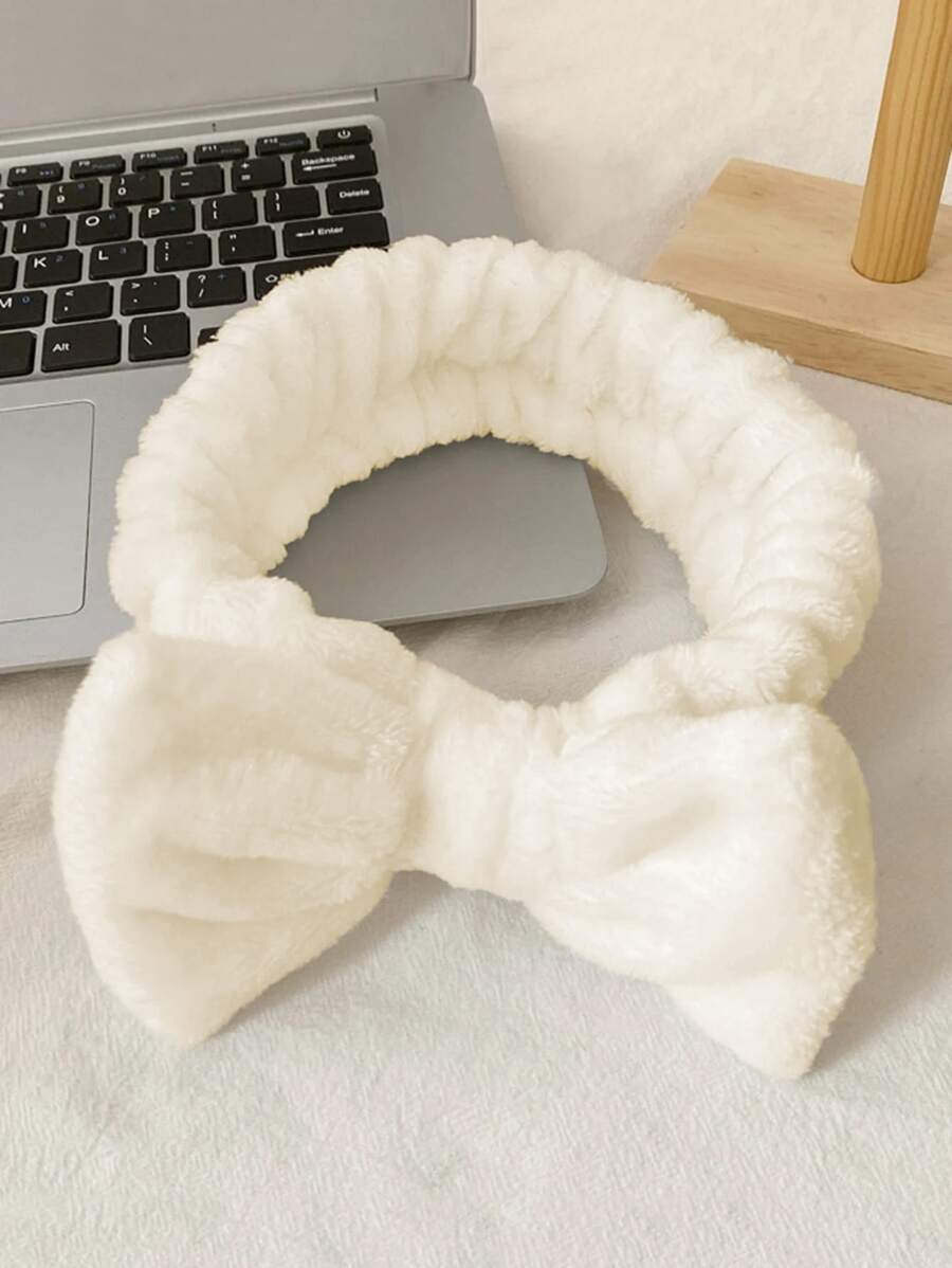 1入組蝴蝶結裝飾浴室髮帶浴室用滌綸純色淋浴髮帶 - 米色 - 查看 1