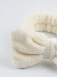 1入組蝴蝶結裝飾浴室髮帶浴室用滌綸純色淋浴髮帶 - 米色 - 查看 5