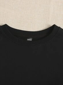 Sweet Sailor Sketches Kawaii Frog Print Drop Shoulder Crop Sweatshirt - Black - View 5