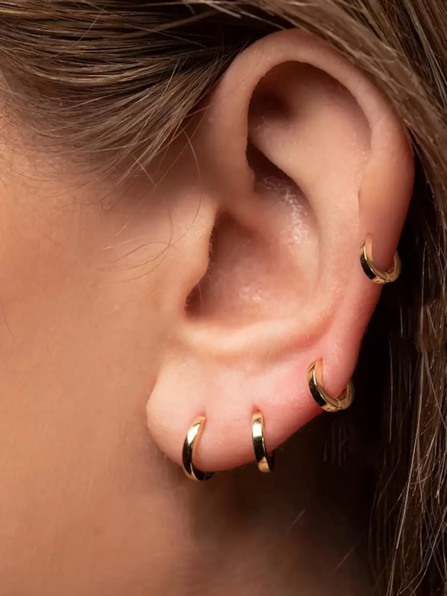 SHEIN SXY 2對極簡風格開口耳環 - 金黃色 - 查看 1