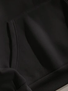 SHEIN EZwear Letter Graphic Kangaroo Pocket Drawstring Thermal Hoodie - Black - View 6