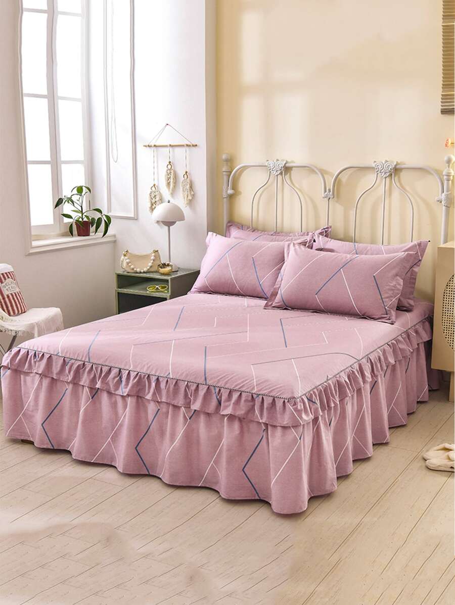 Geometric Pattern Ruffle Trim Bed Skirt