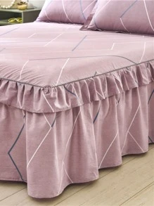 Geometric Pattern Ruffle Trim Bed Skirt