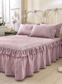 Geometric Pattern Ruffle Trim Bed Skirt