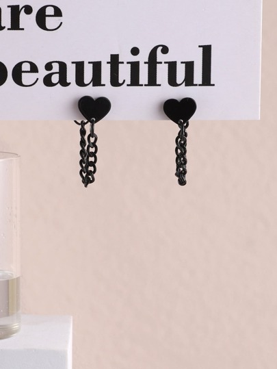 SHEIN ICON Heart & Chain Decor Earrings