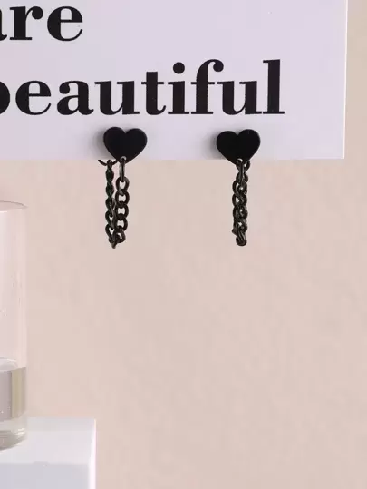SHEIN ICON 하트 & 체인 장식 귀걸이