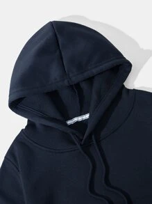 SHEIN EZwear 加絨內裏短款抽繩連帽衫 - 藏蓝色 - 查看 5