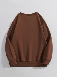 SHEIN LUNE Plus Leopard & Letter Graphic Thermal Lined Sweatshirt - Coffee Brown - View 2