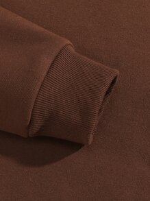 SHEIN LUNE Plus Leopard & Letter Graphic Thermal Lined Sweatshirt - Coffee Brown - View 3