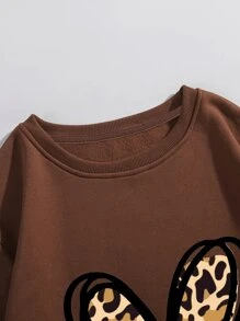 SHEIN LUNE Plus Leopard & Letter Graphic Thermal Lined Sweatshirt - Coffee Brown - View 4